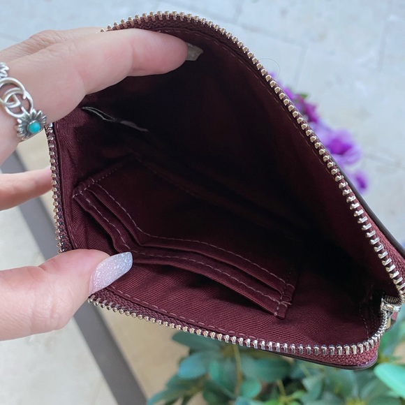 Coach Red Burgundy Leather & Glitter Embossed Logo Zippered Wristlet - Picture 10 of 16